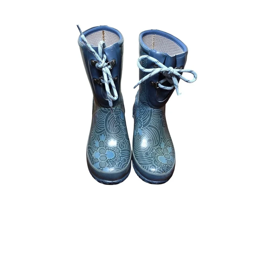 Bogs Women's Waterproof Lace-Up Rain Boots With Floral Pattern‎ Size 8